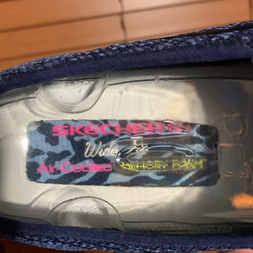 Skechers - Navy Knit Slip-On Sneakers. Wide Fit (10) - Picture 11 of 14
